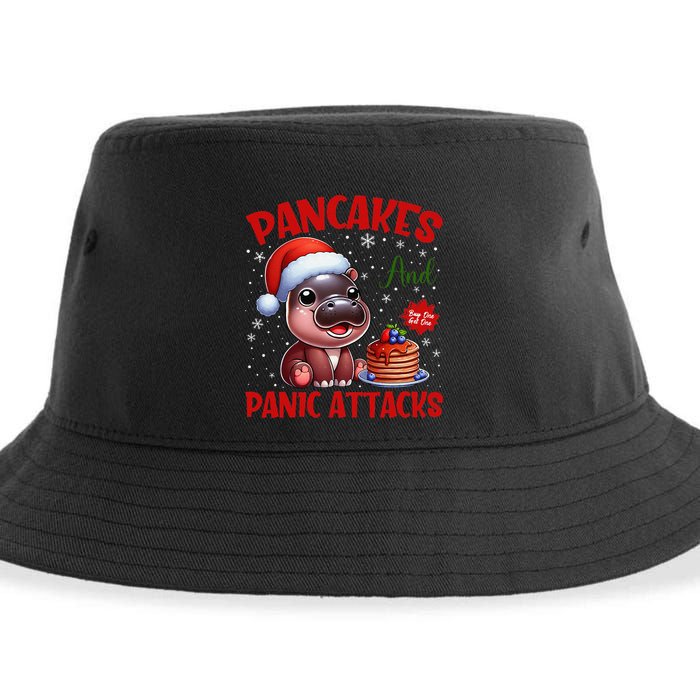 Pancakes And Panic Attacks Funny Moo Deng Pancake Christmas Sustainable Bucket Hat