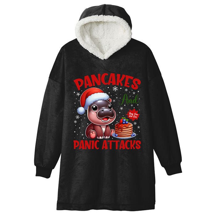Pancakes And Panic Attacks Funny Moo Deng Pancake Christmas Hooded Wearable Blanket