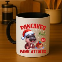 Pancakes And Panic Attacks Funny Moo Deng Pancake Christmas Mug