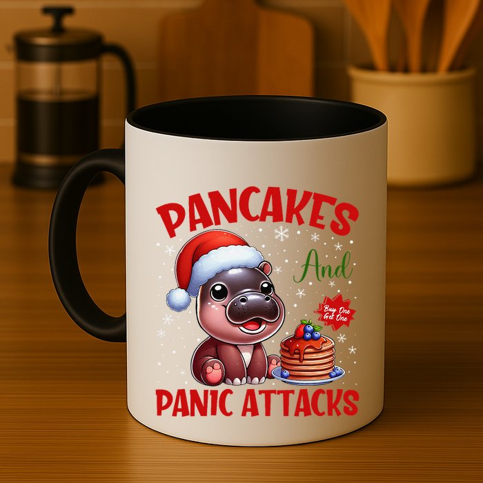 Pancakes And Panic Attacks Funny Moo Deng Pancake Christmas Mug