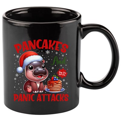 Pancakes And Panic Attacks Funny Moo Deng Pancake Christmas 11oz C Handle Ceramic Mug