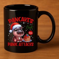 Pancakes And Panic Attacks Funny Moo Deng Pancake Christmas 11oz C Handle Ceramic Mug