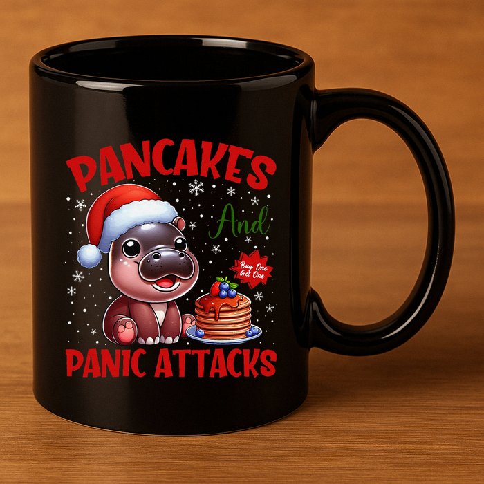 Pancakes And Panic Attacks Funny Moo Deng Pancake Christmas 11oz C Handle Ceramic Mug