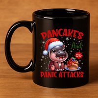 Pancakes And Panic Attacks Funny Moo Deng Pancake Christmas 11oz C Handle Ceramic Mug