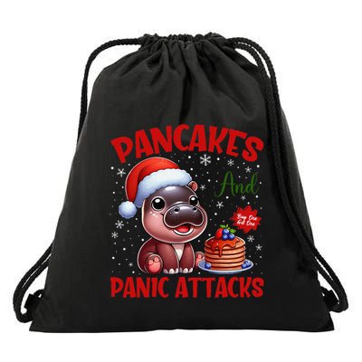 Pancakes And Panic Attacks Funny Moo Deng Pancake Christmas Drawstring Bag