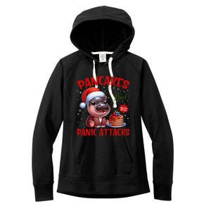 Pancakes And Panic Attacks Funny Moo Deng Pancake Christmas Women's Fleece Hoodie