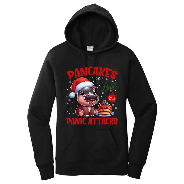 Pancakes And Panic Attacks Funny Moo Deng Pancake Christmas Women's Pullover Hoodie