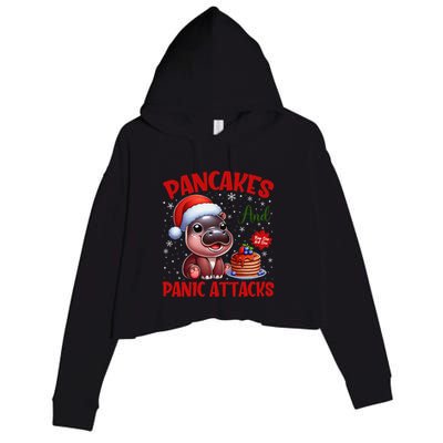 Pancakes And Panic Attacks Funny Moo Deng Pancake Christmas Crop Fleece Hoodie