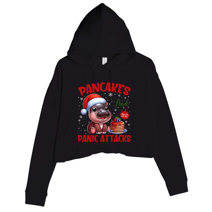 Pancakes And Panic Attacks Funny Moo Deng Pancake Christmas Crop Fleece Hoodie