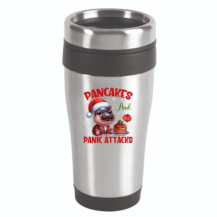 Pancakes And Panic Attacks Funny Moo Deng Pancake Christmas 16oz Travel Tumbler