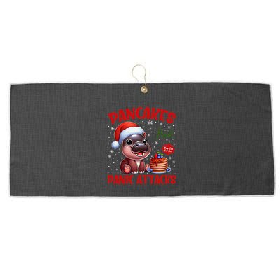 Pancakes And Panic Attacks Funny Moo Deng Pancake Christmas Large Microfiber Waffle Golf Towel