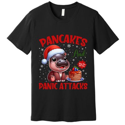 Pancakes And Panic Attacks Funny Moo Deng Pancake Christmas Premium T-Shirt