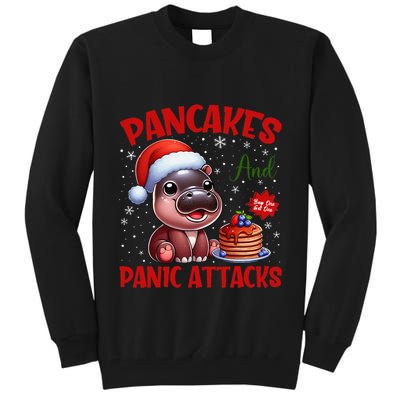 Pancakes And Panic Attacks Funny Moo Deng Pancake Christmas Tall Sweatshirt
