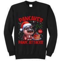 Pancakes And Panic Attacks Funny Moo Deng Pancake Christmas Tall Sweatshirt