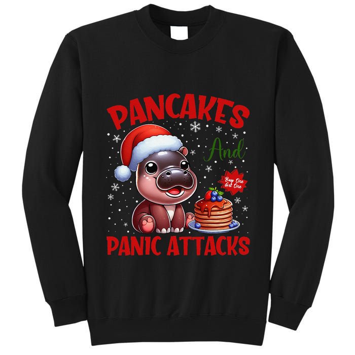 Pancakes And Panic Attacks Funny Moo Deng Pancake Christmas Tall Sweatshirt