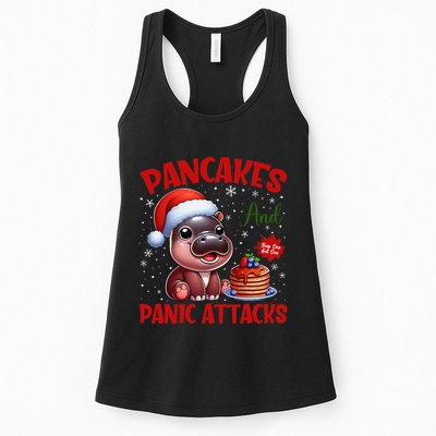 Pancakes And Panic Attacks Funny Moo Deng Pancake Christmas Womens Tank Top