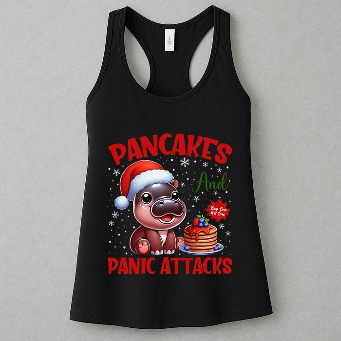 Pancakes And Panic Attacks Funny Moo Deng Pancake Christmas Womens Tank Top