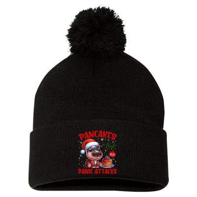 Pancakes And Panic Attacks Funny Moo Deng Pancake Christmas Pom Pom 12in Knit Beanie