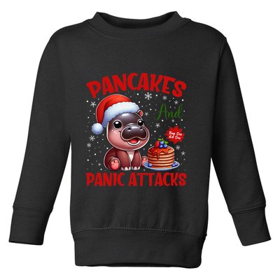 Pancakes And Panic Attacks Funny Moo Deng Pancake Christmas Toddler Sweatshirt