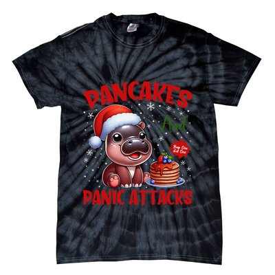 Pancakes And Panic Attacks Funny Moo Deng Pancake Christmas Tie-Dye T-Shirt