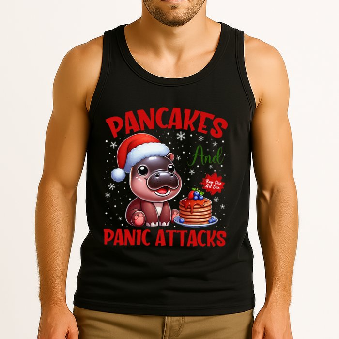 Pancakes And Panic Attacks Funny Moo Deng Pancake Christmas Tank Top