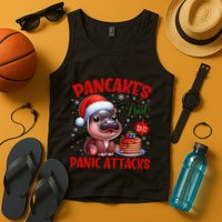 Pancakes And Panic Attacks Funny Moo Deng Pancake Christmas Tank Top