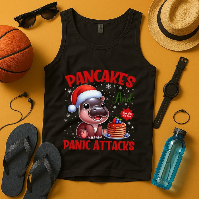 Pancakes And Panic Attacks Funny Moo Deng Pancake Christmas Tank Top