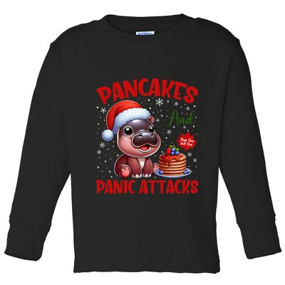 Pancakes And Panic Attacks Funny Moo Deng Pancake Christmas Toddler Long Sleeve Shirt