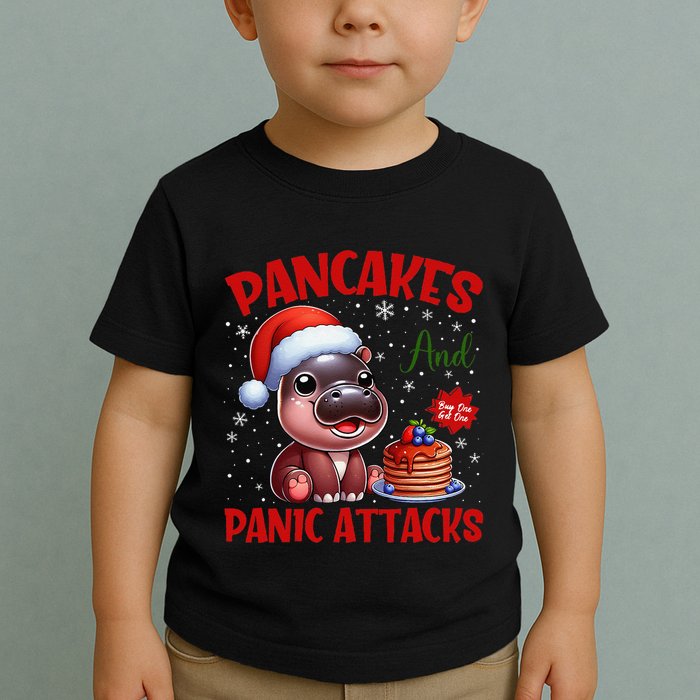 Pancakes And Panic Attacks Funny Moo Deng Pancake Christmas Toddler T-Shirt