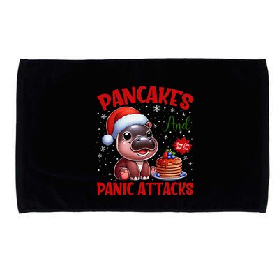 Pancakes And Panic Attacks Funny Moo Deng Pancake Christmas Microfiber Hand Towel
