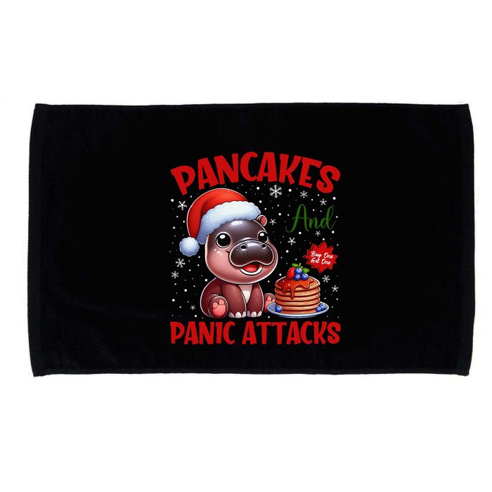 Pancakes And Panic Attacks Funny Moo Deng Pancake Christmas Microfiber Hand Towel