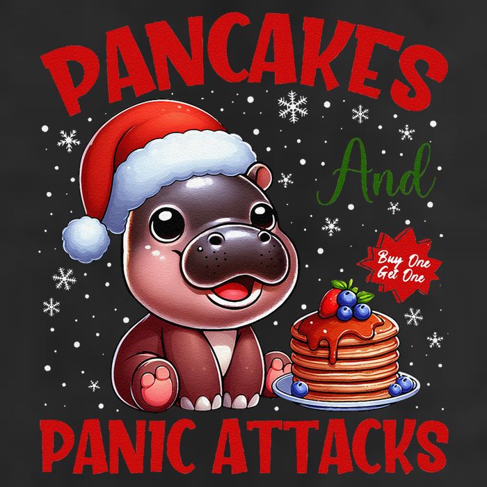 Pancakes And Panic Attacks Funny Moo Deng Pancake Christmas Microfiber Hand Towel