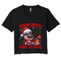 Pancakes And Panic Attacks Funny Moo Deng Pancake Christmas Crop Top