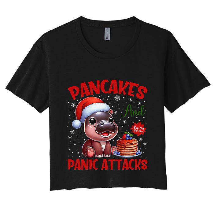 Pancakes And Panic Attacks Funny Moo Deng Pancake Christmas Crop Top