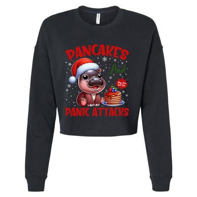 Pancakes And Panic Attacks Funny Moo Deng Pancake Christmas Cropped Pullover Crew