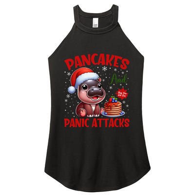 Pancakes And Panic Attacks Funny Moo Deng Pancake Christmas Women's Perfect Tri Rocker Tank
