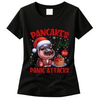 Pancakes And Panic Attacks Funny Moo Deng Pancake Christmas Womens T-Shirt