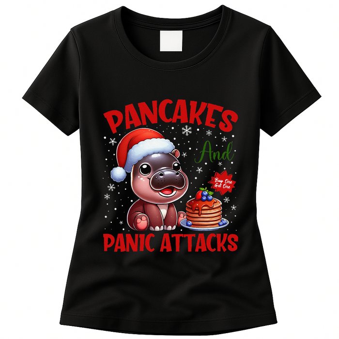 Pancakes And Panic Attacks Funny Moo Deng Pancake Christmas Womens T-Shirt