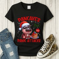 Pancakes And Panic Attacks Funny Moo Deng Pancake Christmas Womens T-Shirt