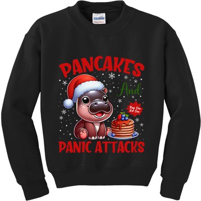 Pancakes And Panic Attacks Funny Moo Deng Pancake Christmas Kids Sweatshirt