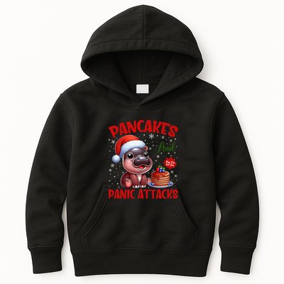 Pancakes And Panic Attacks Funny Moo Deng Pancake Christmas Kids Hoodie