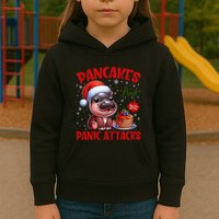 Pancakes And Panic Attacks Funny Moo Deng Pancake Christmas Kids Hoodie