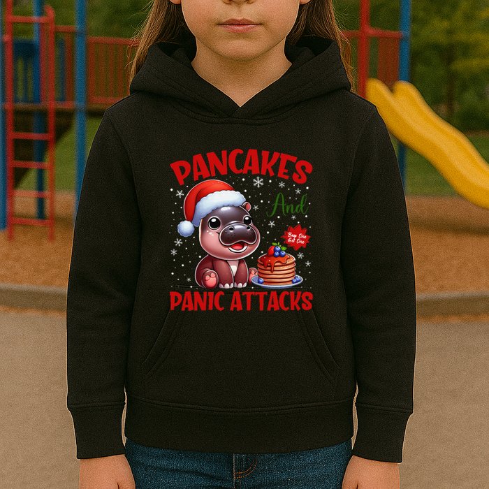 Pancakes And Panic Attacks Funny Moo Deng Pancake Christmas Kids Hoodie