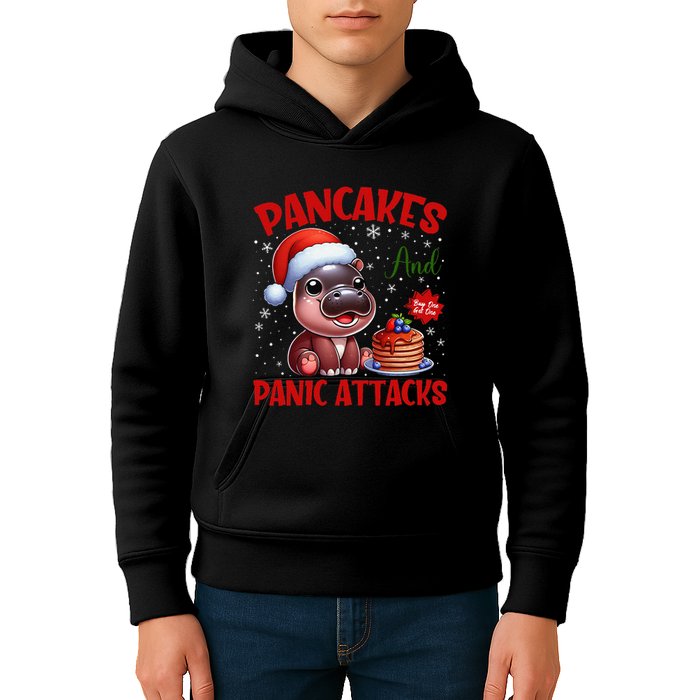 Pancakes And Panic Attacks Funny Moo Deng Pancake Christmas Kids Hoodie