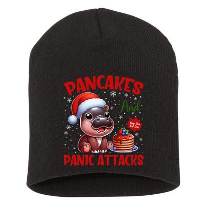 Pancakes And Panic Attacks Funny Moo Deng Pancake Christmas Short Acrylic Beanie