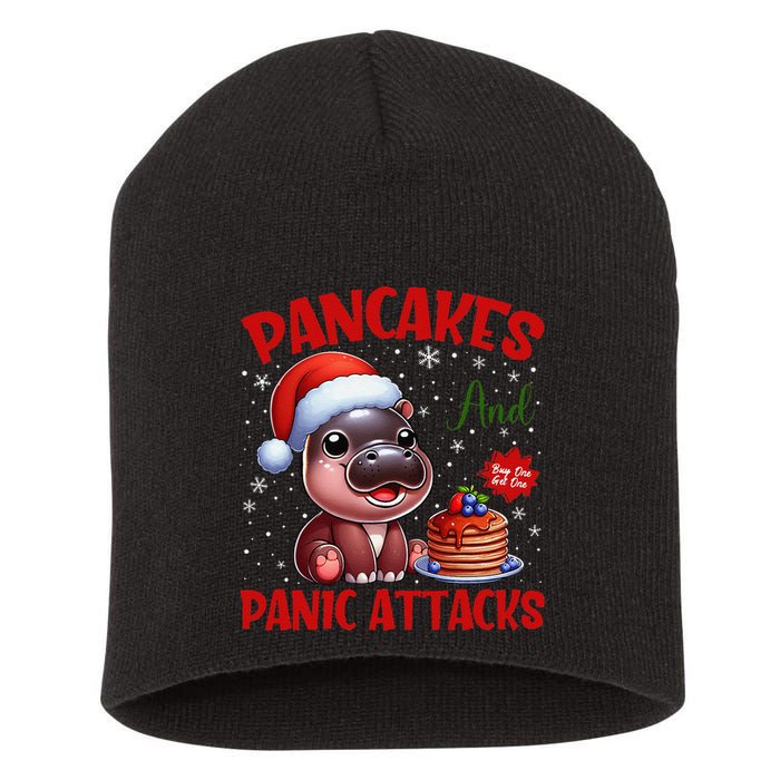 Pancakes And Panic Attacks Funny Moo Deng Pancake Christmas Short Acrylic Beanie