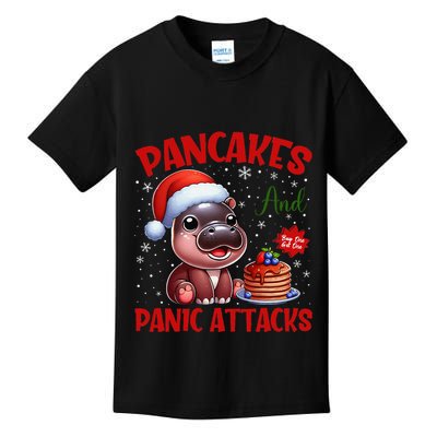 Pancakes And Panic Attacks Funny Moo Deng Pancake Christmas Kids T-Shirt
