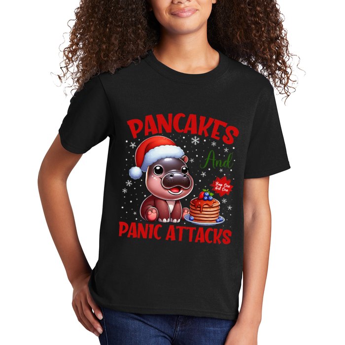Pancakes And Panic Attacks Funny Moo Deng Pancake Christmas Kids T-Shirt