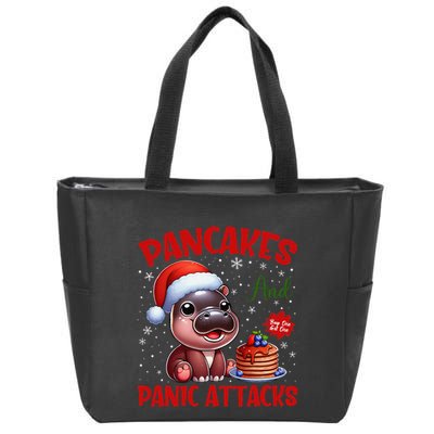 Pancakes And Panic Attacks Funny Moo Deng Pancake Christmas Zip Tote Bag