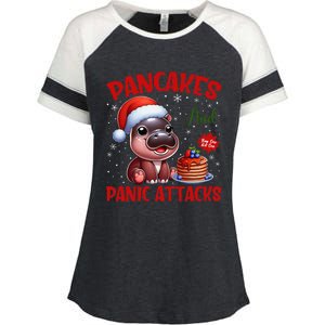 Pancakes And Panic Attacks Funny Moo Deng Pancake Christmas Enza Ladies Jersey Colorblock Tee